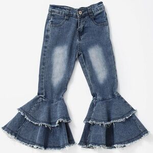 Girls' Tiered Ruffle Hem Denim Jeans - Light Blue